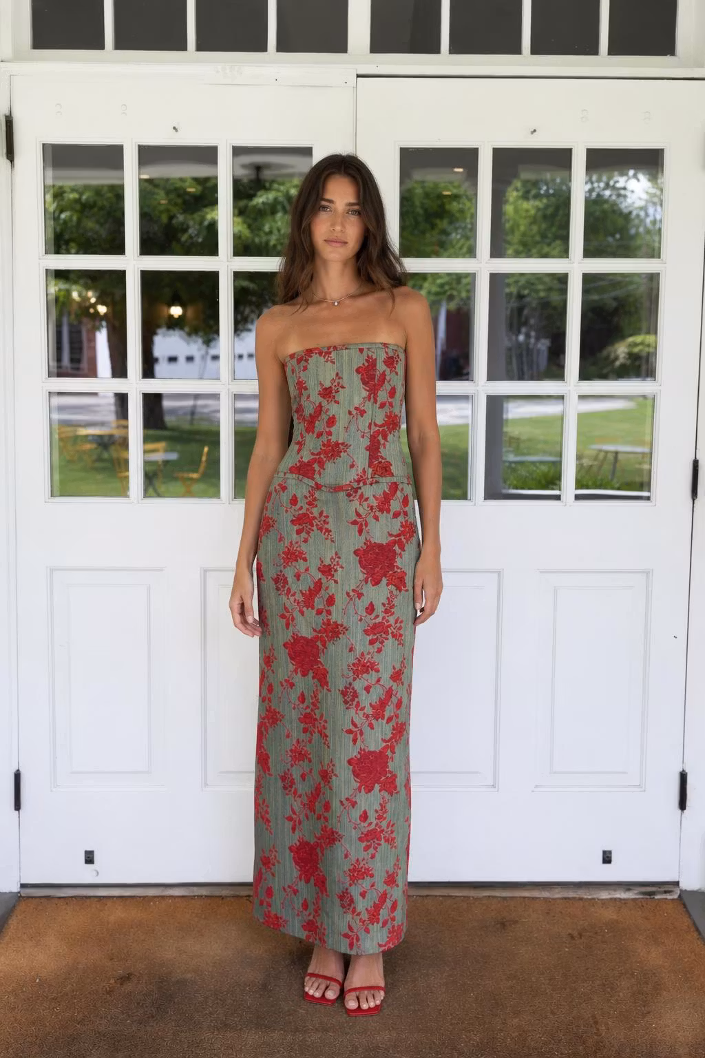 Floral Print Strapless Lace-Up Back Maxi Dress - ellahollywood