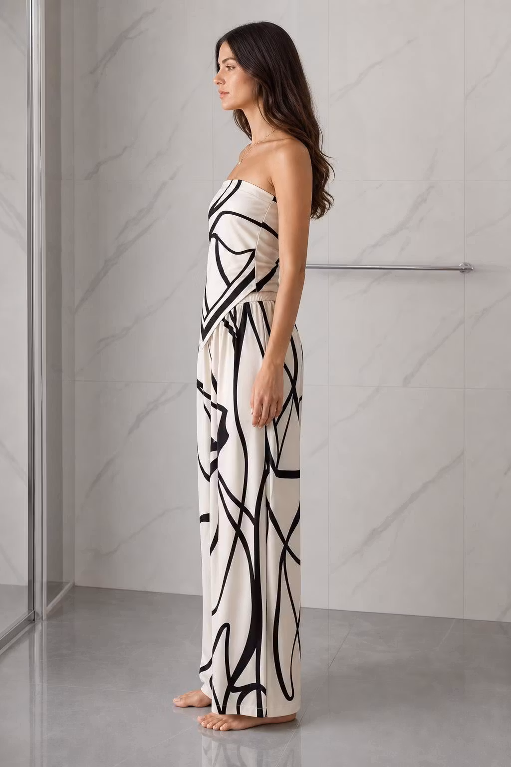 Chic Abstract Print Strapless Jumpsuit - ellahollywood