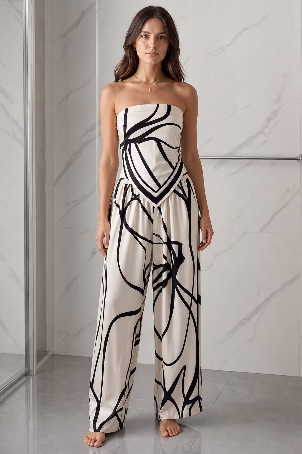 Chic Abstract Print Strapless Jumpsuit - ellahollywood