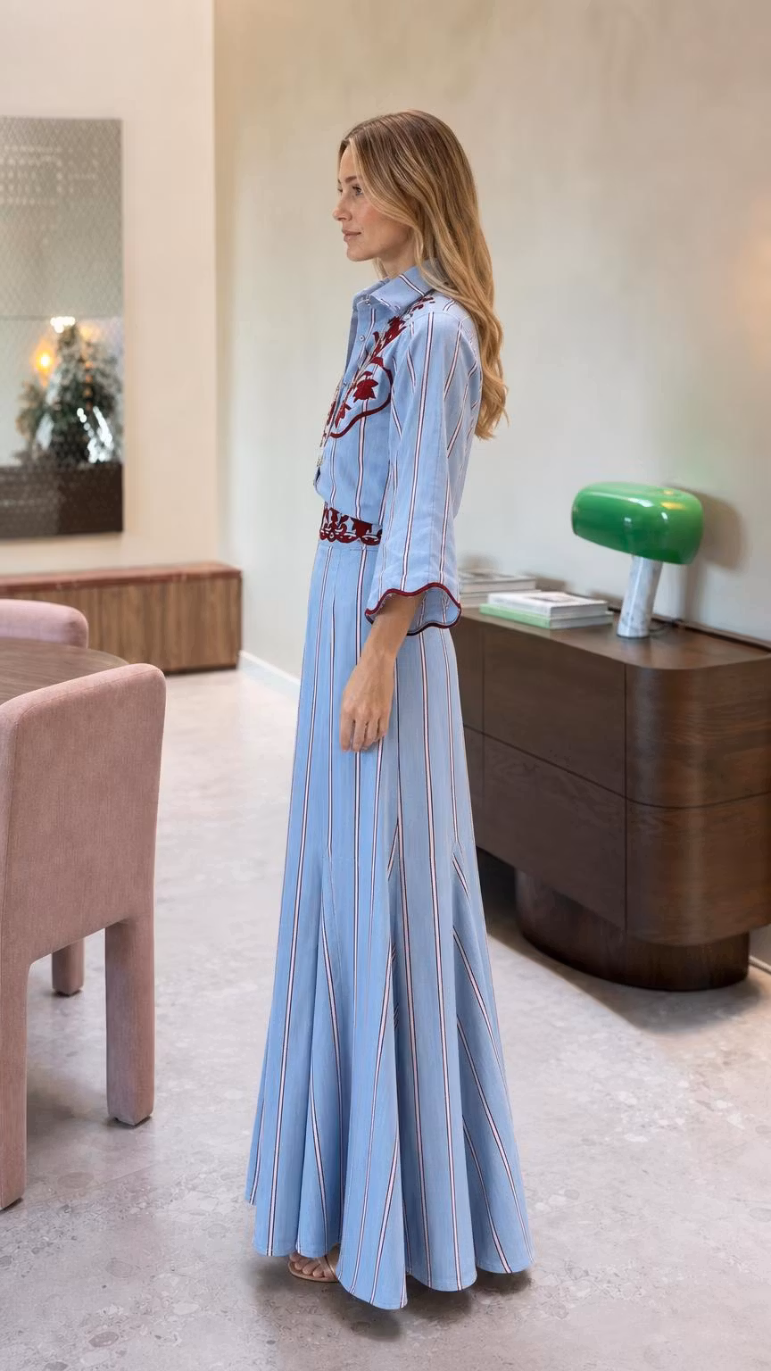 Striped Embroidered Long Sleeve Wide Leg Jumpsuit - ellahollywood