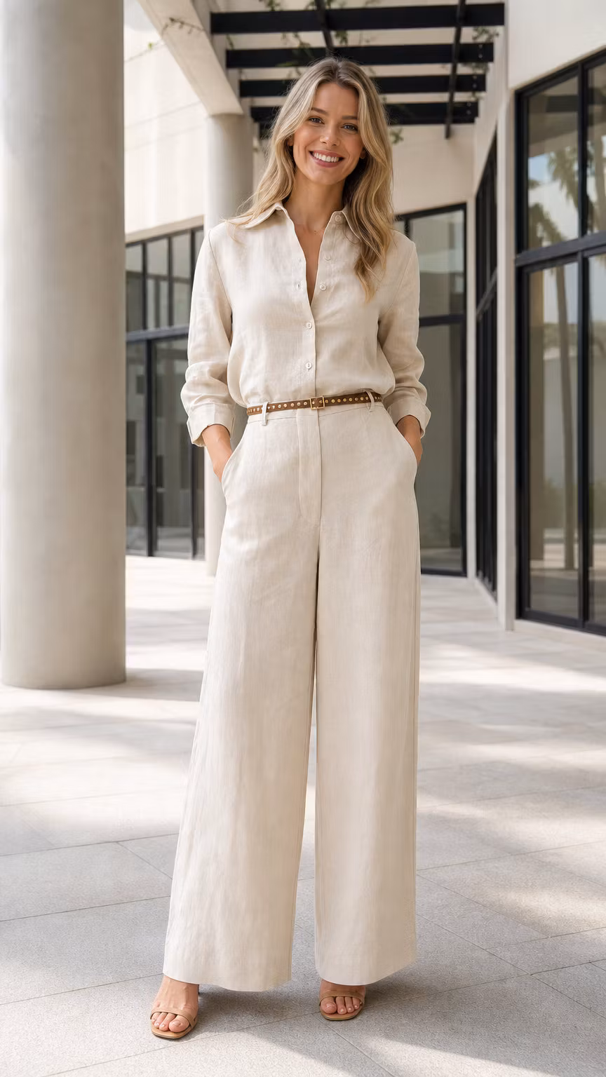 Classic Long-Sleeve Button-Up Wide-Leg Jumpsuit - ellahollywood