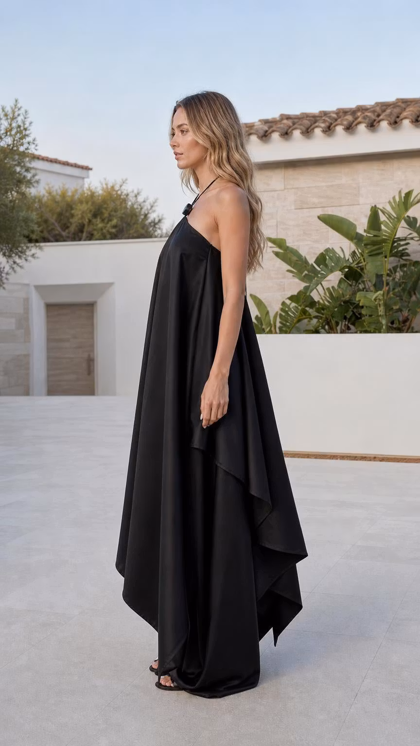 Elegance Halter Neck Draped Satin Jumpsuit Set - ellahollywood