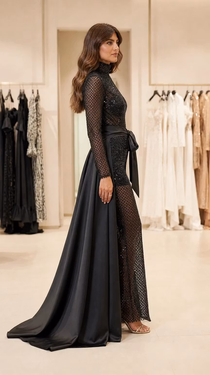 Sequin Mesh Jumpsuit with Detachable Overskirt - ellahollywood