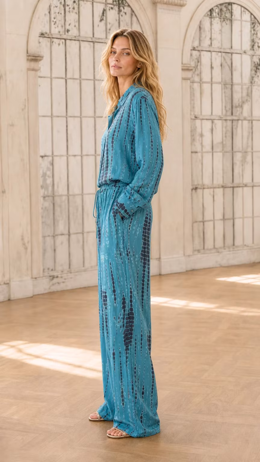 Tie-Dye Long Sleeve Button-Down Jumpsuit - ellahollywood