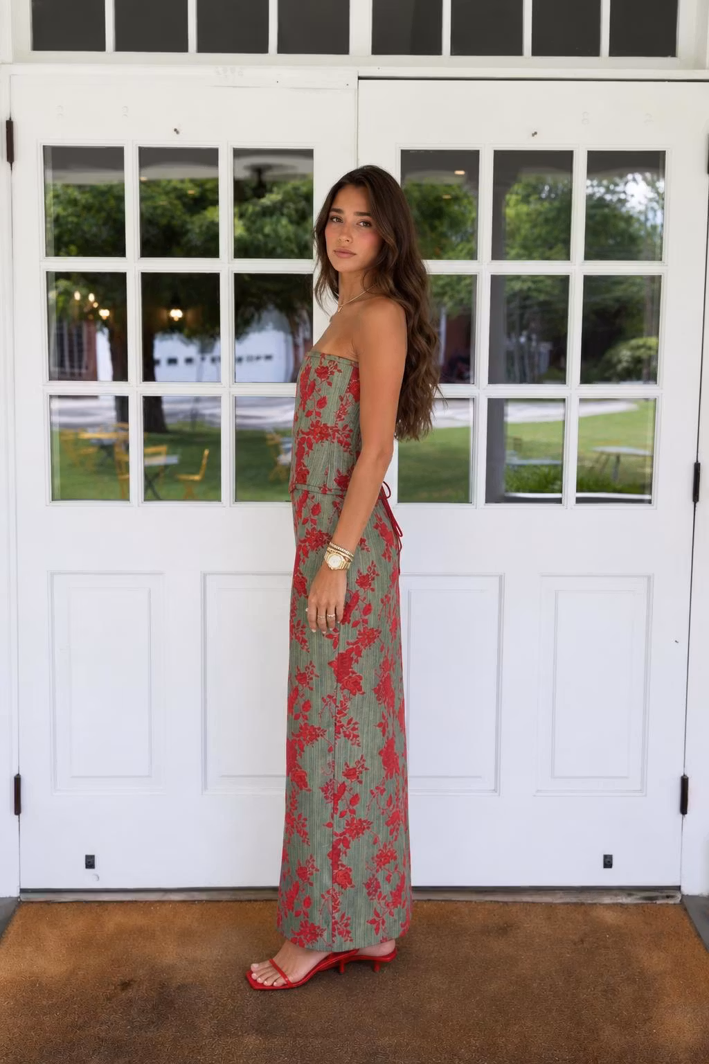 Floral Print Strapless Lace-Up Back Maxi Dress - ellahollywood
