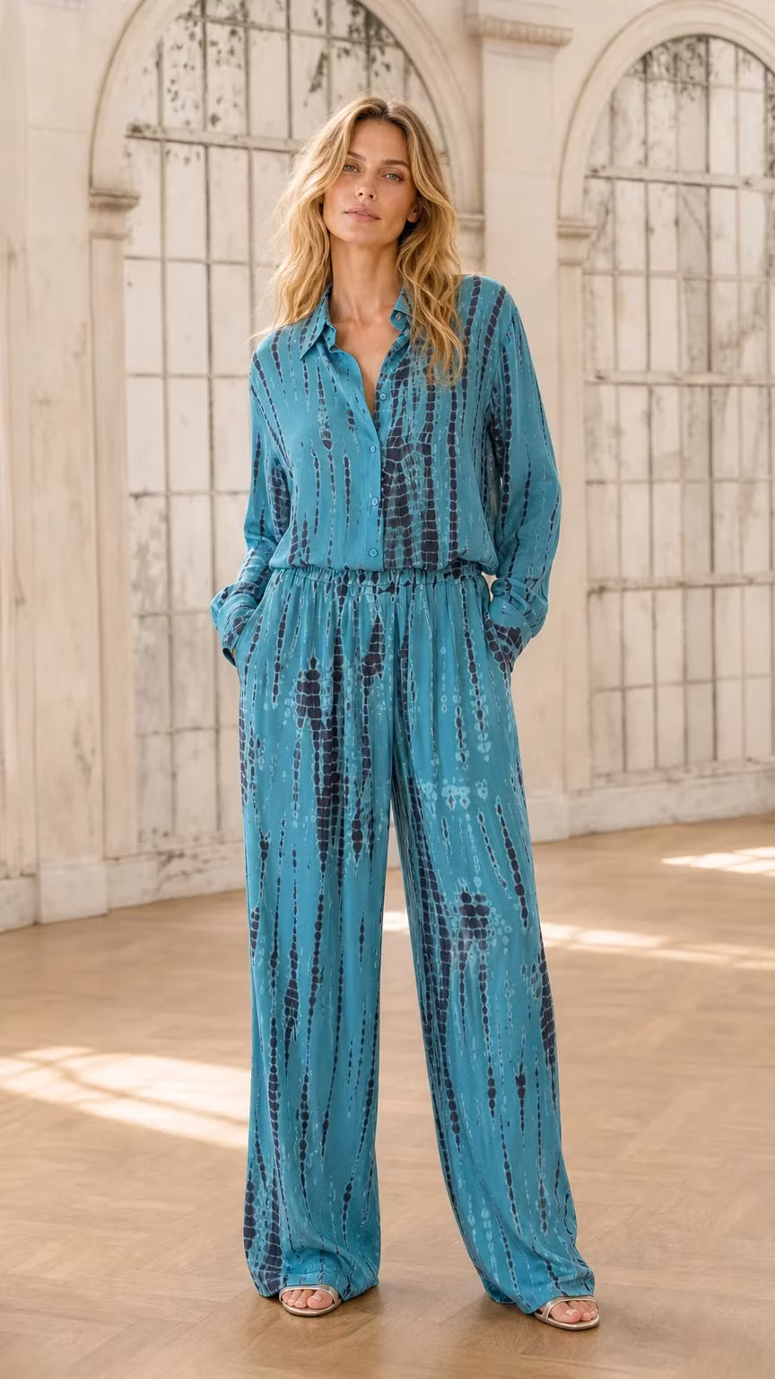 Tie-Dye Long Sleeve Button-Down Jumpsuit - ellahollywood