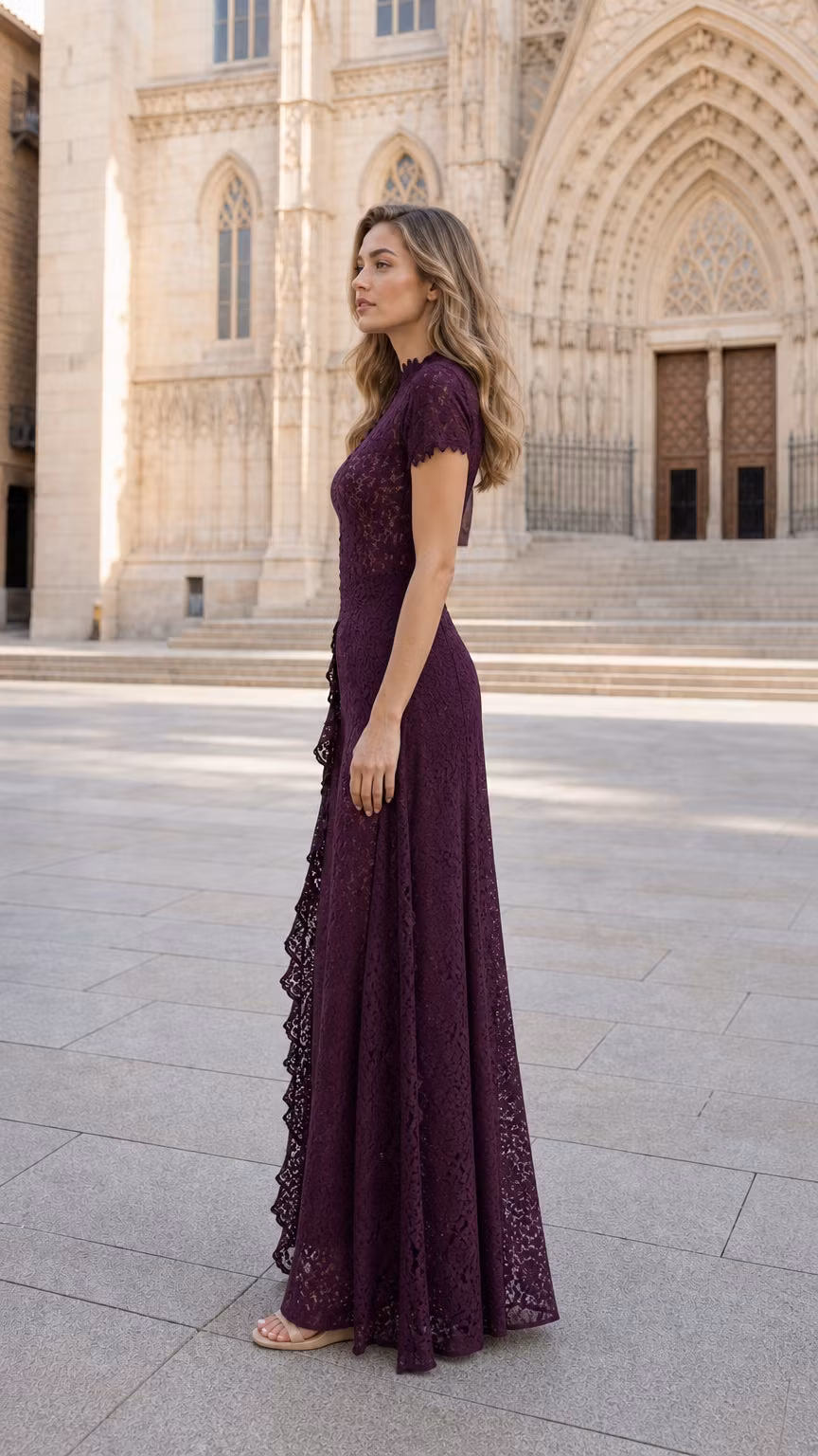 Floral Lace Mock Neck Wide-Leg Jumpsuit with Peplum Overlay - ellahollywood