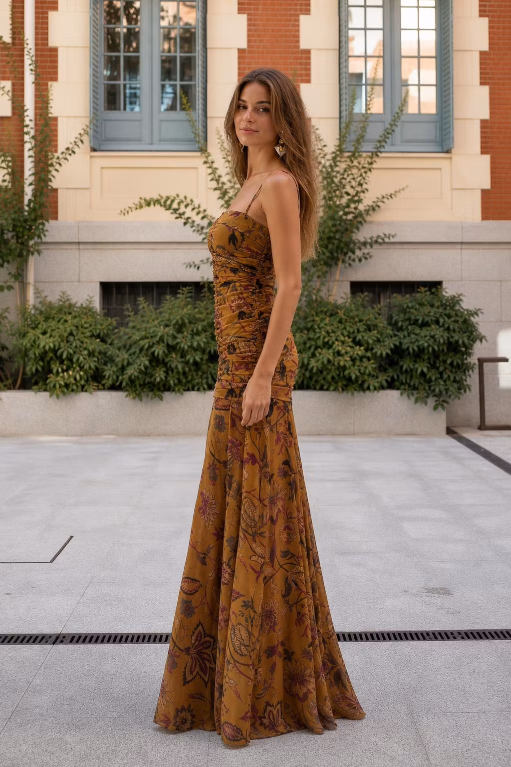 Floral Ruched Spaghetti Strap Maxi Dress - ellahollywood
