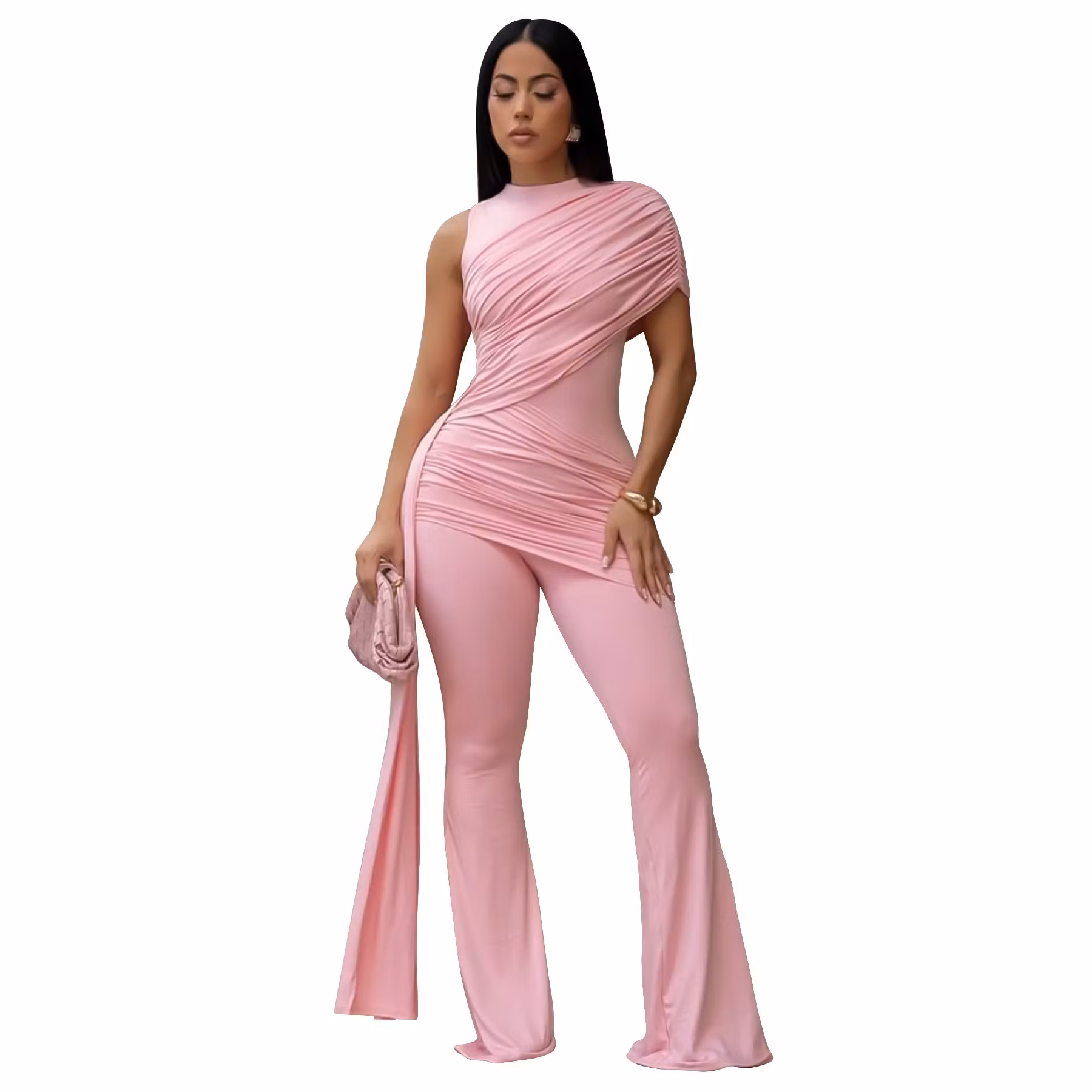 Sexy Crew-Neck Pleated Ribbon Jumpsuit - ellahollywood