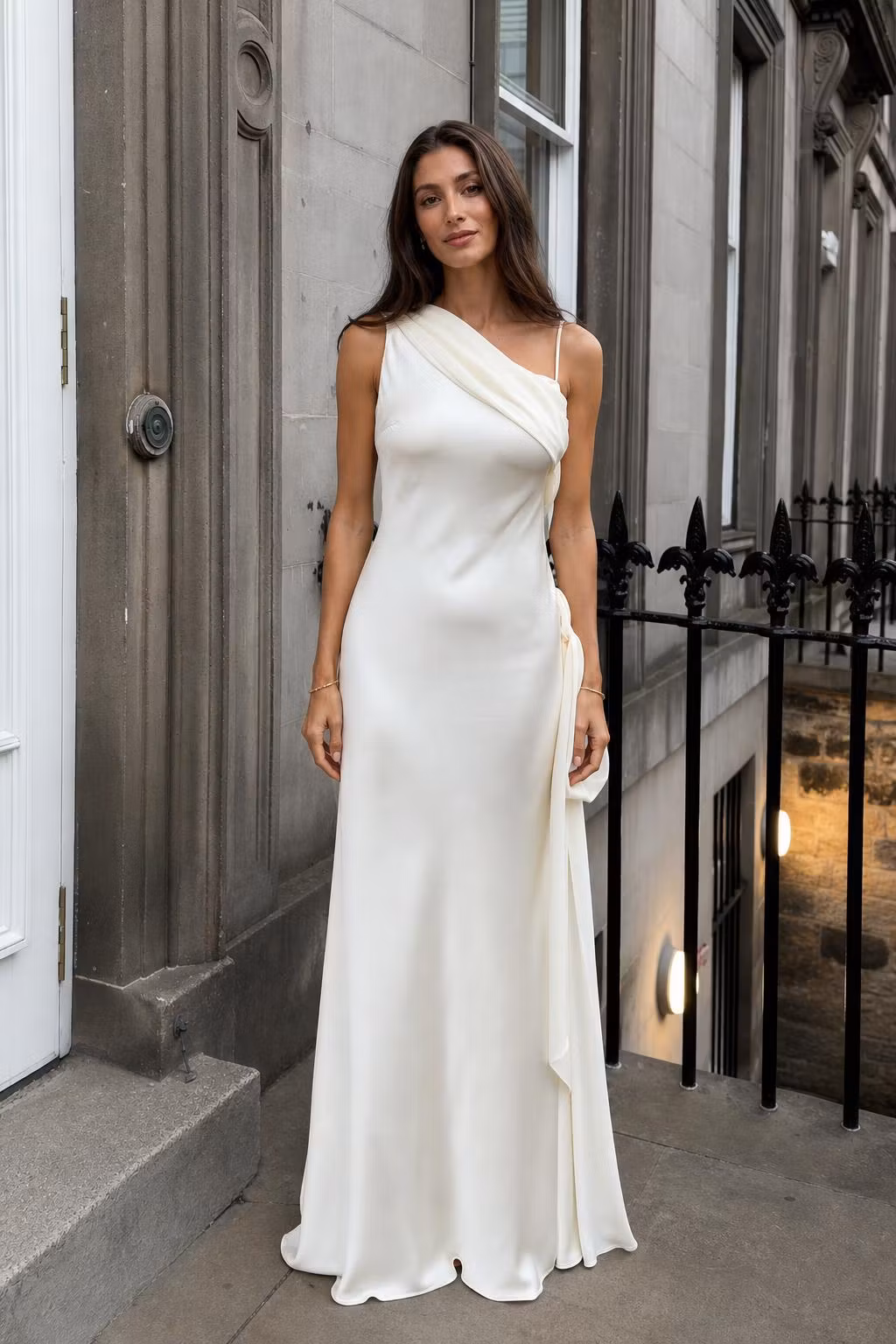 One-Shoulder Draped Satin Maxi Dress - ellahollywood