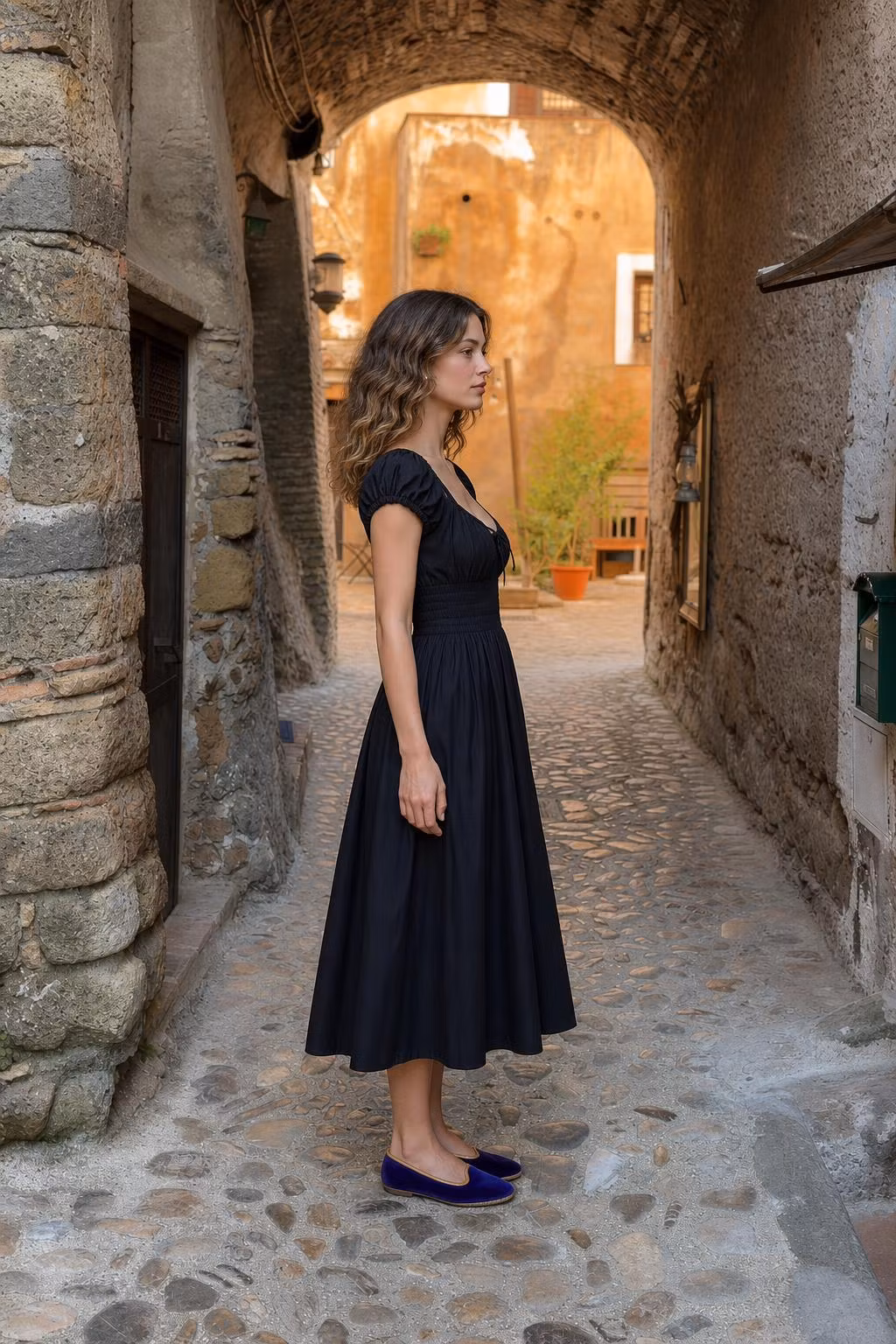 Elegant Square Neck Smocked Midi Dress - ellahollywood