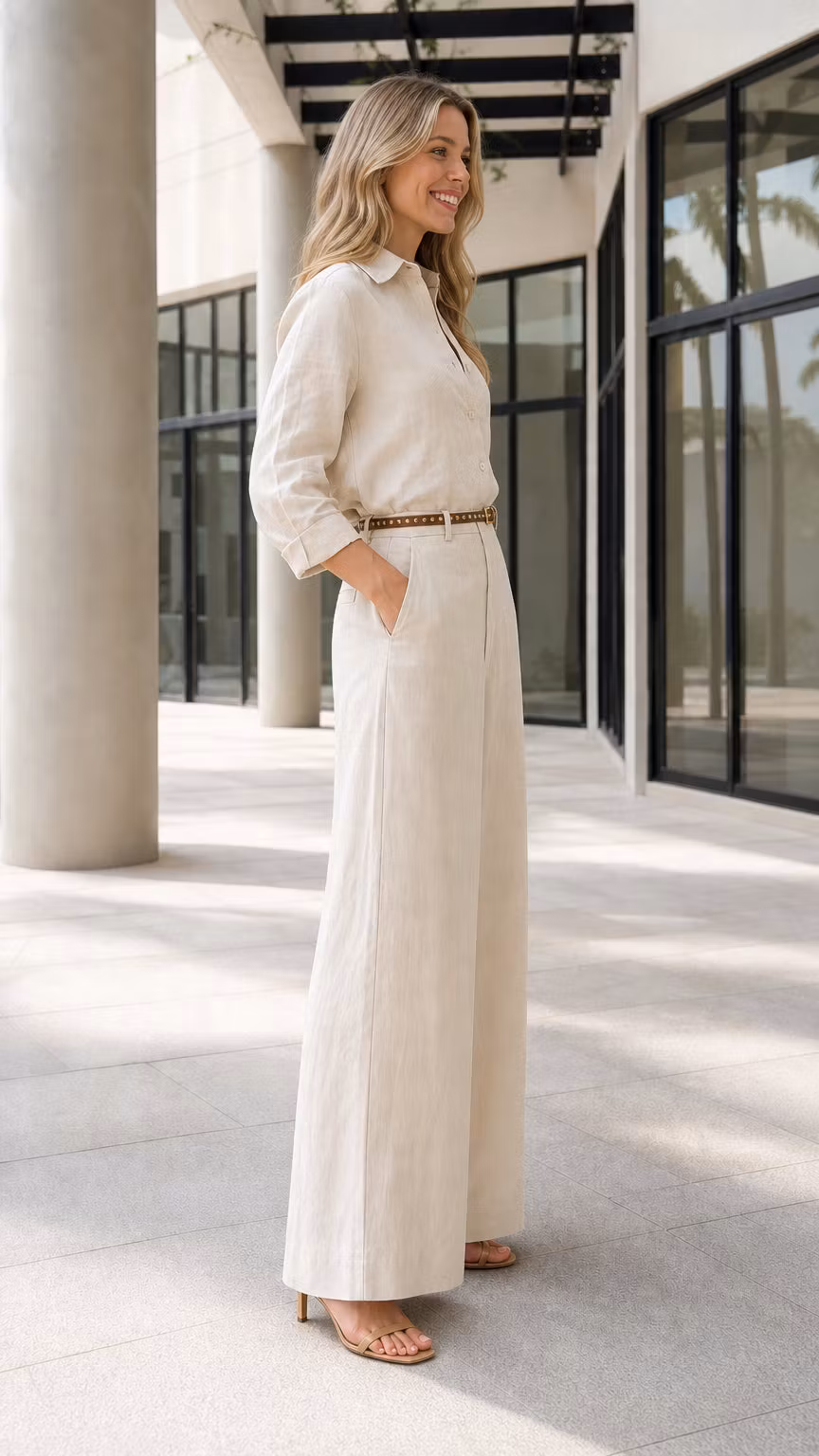 Classic Long-Sleeve Button-Up Wide-Leg Jumpsuit - ellahollywood