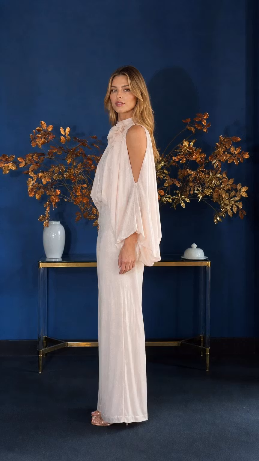 Cold-Shoulder Overlay Jumpsuit with Floral Detail - ellahollywood