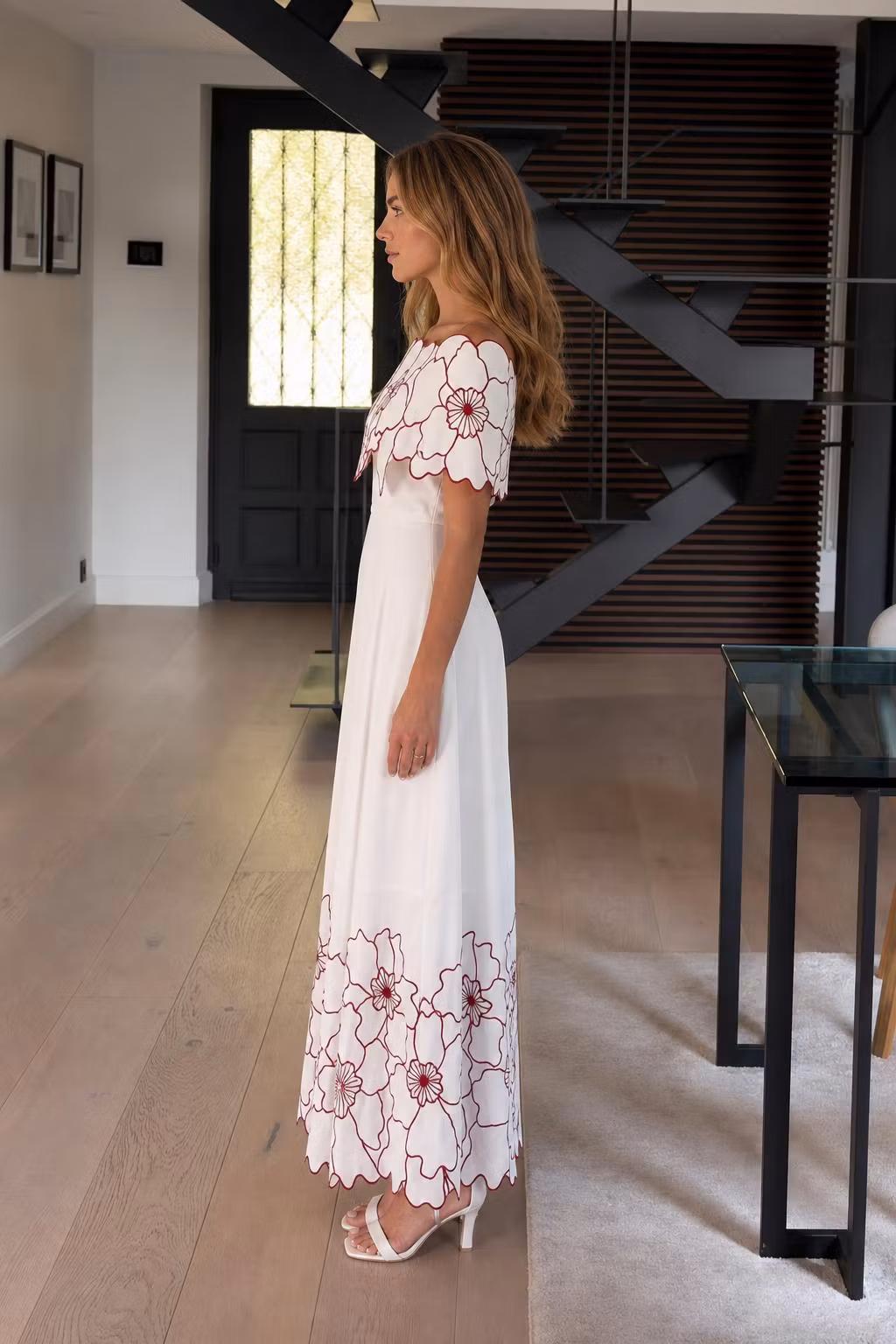 Elegant Off-The-Shoulder Floral Embroidered Maxi Dress - ellahollywood