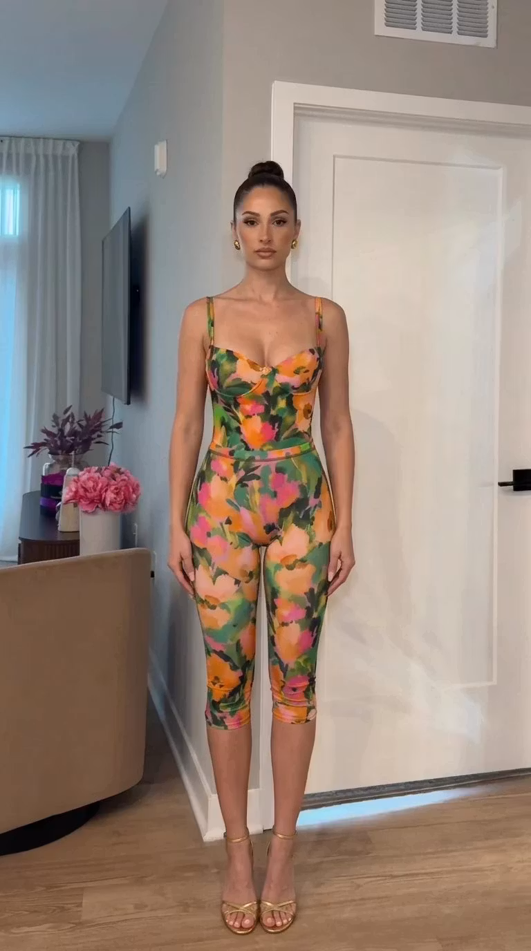 Floral Print Sleeveless Bodysuit Jumpsuit - ellahollywood