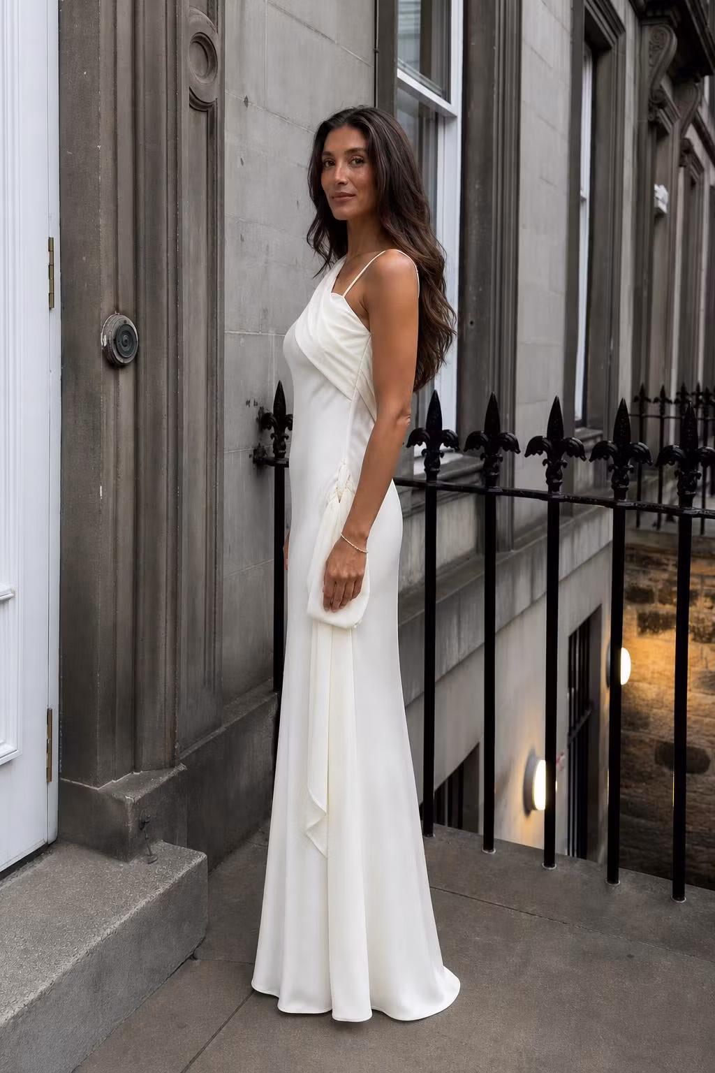 One-Shoulder Draped Satin Maxi Dress - ellahollywood