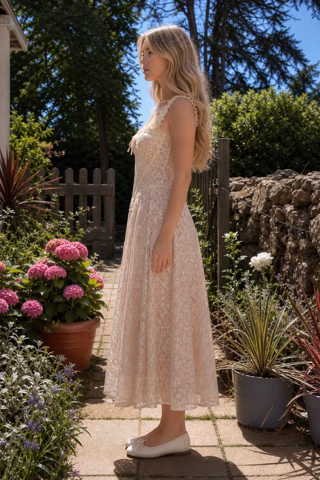 Vintage Lace Corset Midi Dress With Bow Accents - ellahollywood