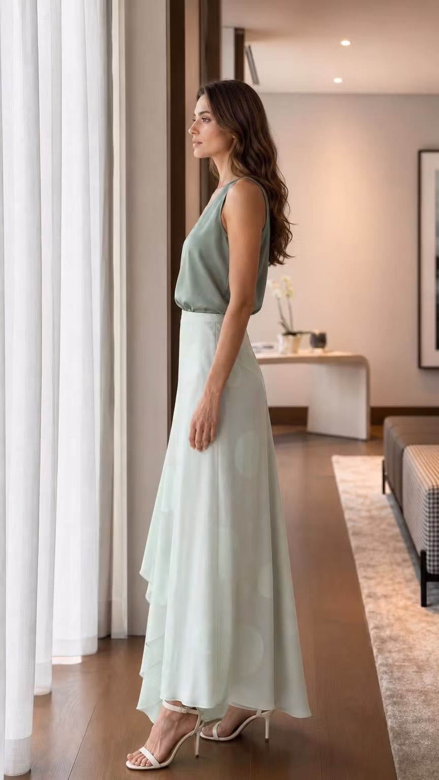 Polka Dot Satin Maxi Dress Outfit - ellahollywood